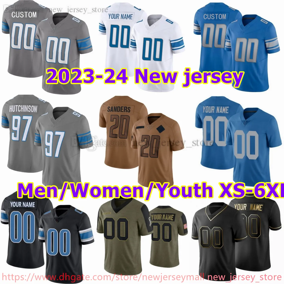 مخصص S-6XL DIY كرة القدم Jersey مخيط 1 Jamesonwilliams 20 Barrysanders 97aidanhutchinson 16 Jaredgoff 32 Dandreswift 58 Peneisewell 40 Jarraddavis Jerseys