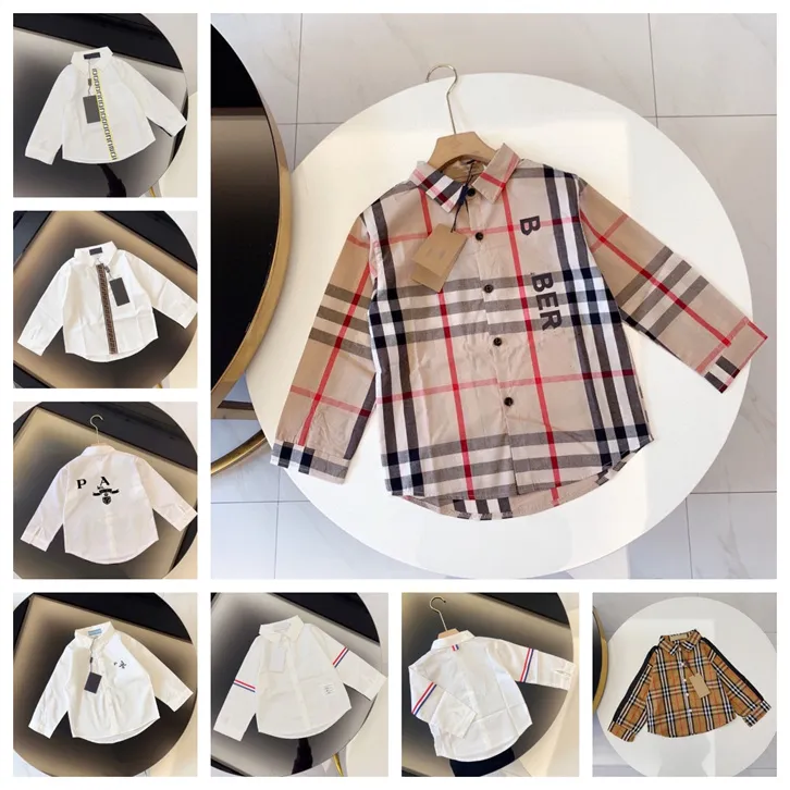 Primavera e autunno nuova camicia a maniche lunghe firmata per bambini classico nastro lettere moda casual per ragazzi e ragazze commercio estero Taglia 100-150 cm F008