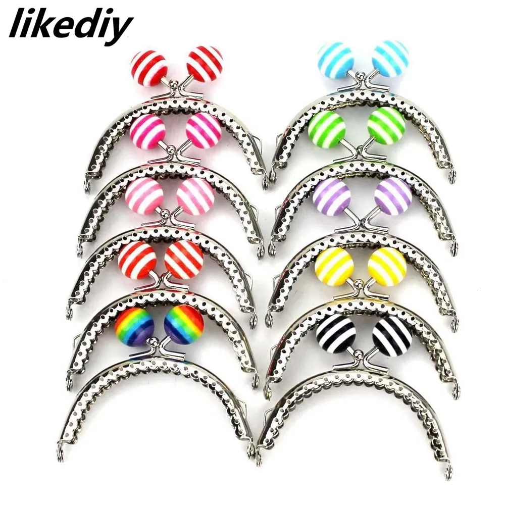 Accessori per parti di borsa 10 PcsLot 85 CM Stripe Lollipop Bead Metal Purse Frame Bright And Clean Semicerchio Silver Kiss Clasp Accessorio 230404