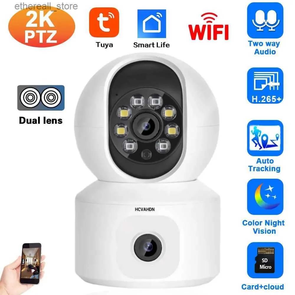 شاشات الأطفال Tuya Smart Life Home WiFi Camera Camera Dual Lens 2K 4MP Wireless PTZ IP مراقبة فيديو كاميرا تتبع تتبع الطفل Q231104