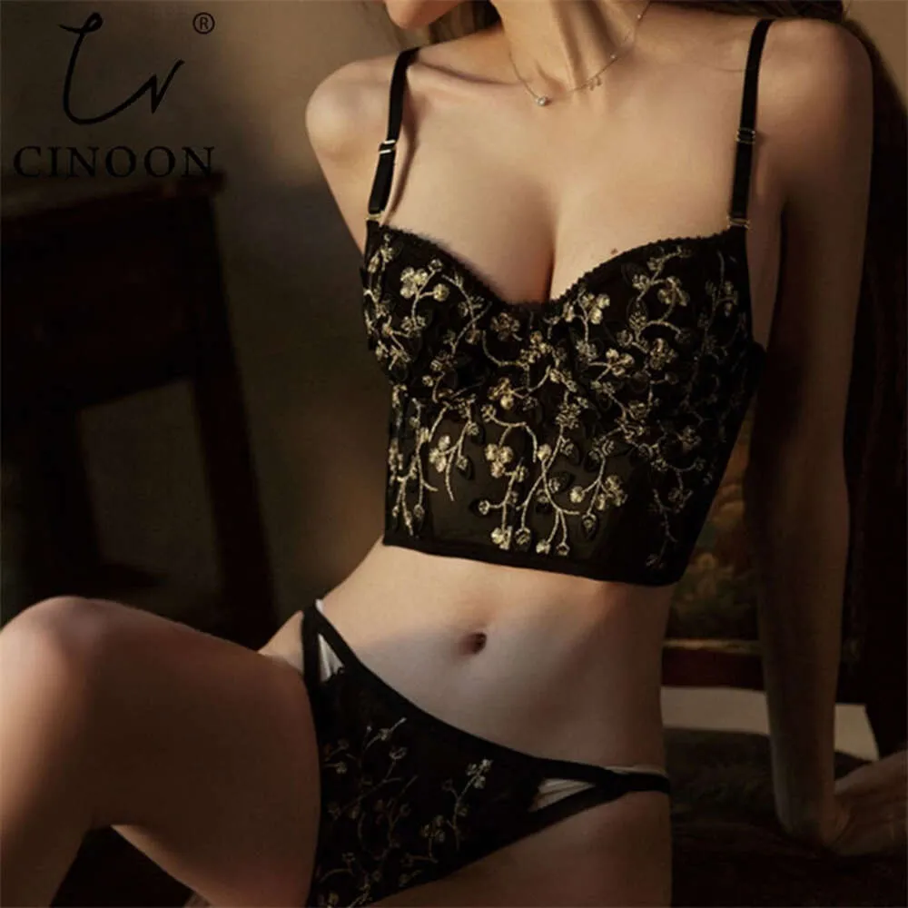 Cinoon Women Women Under Women Set Lace Sexy Push-Up Bra ومجموعات الجوارب الداخلية المطرزة الأشرطة القابلة للتعديل التي تجمعت الملابس الداخلية 220513