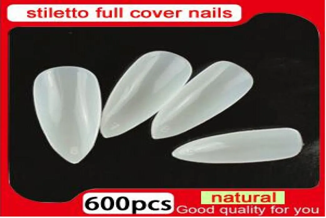 Hela nya salonger DIY Natural Acrylic Nail Tips Full Cover False Stiletto Nails 500 PCS100 PCS Fake Nail3863524