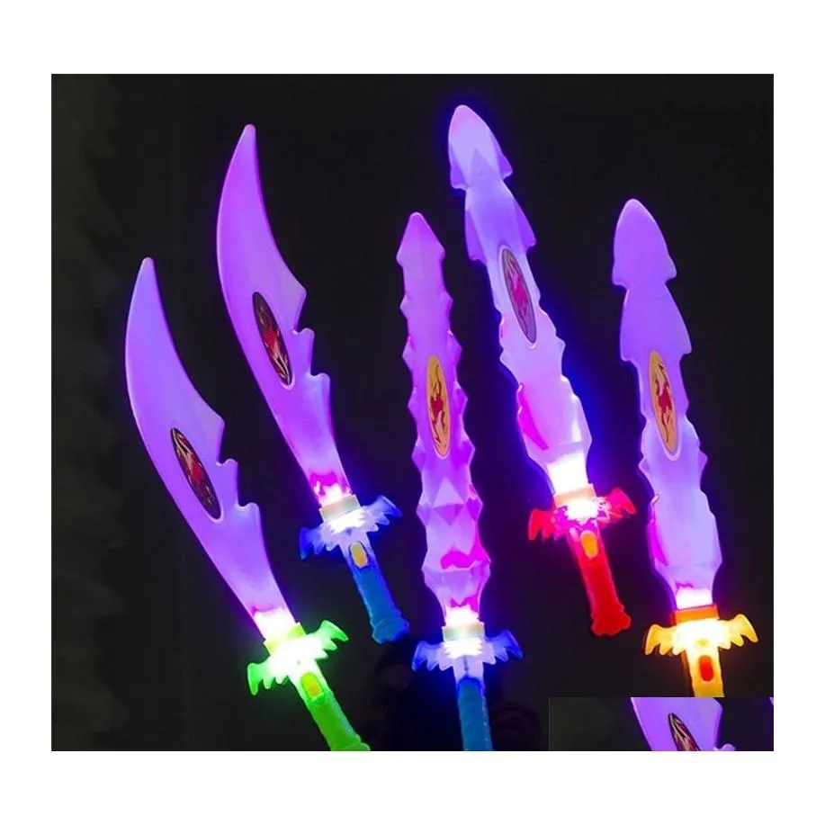 Led Swords/Guns 8 Pcs Luminous Swords Toys Kids Light Up Flashing Wands Sticks Party Plaything Prop Cosplay Boy Toy Outdoor Fun Drop Dhpdb