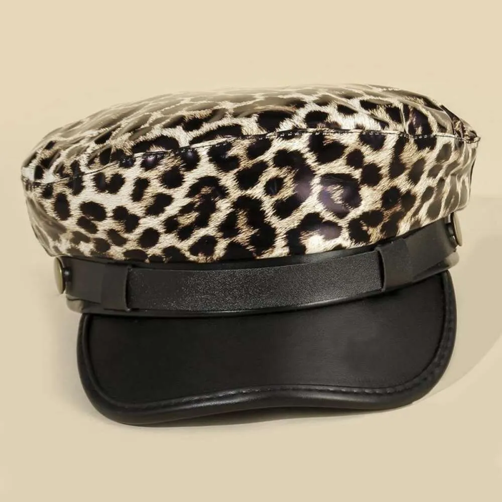 Cosplay imprimé léopard marine Pu béret chapeau décontracté mode Style dame homme rétro casquette à visière