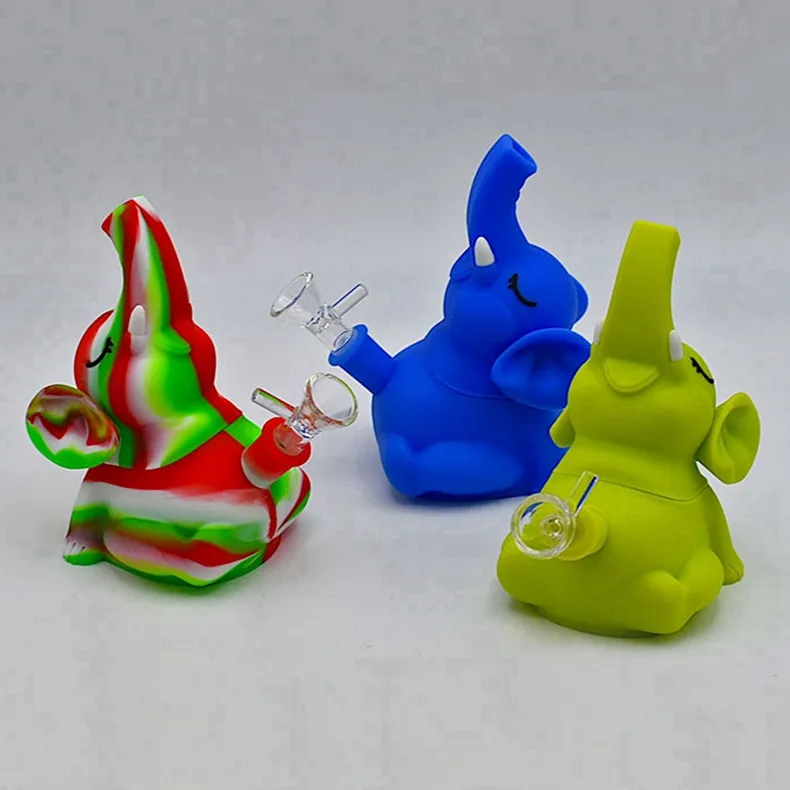 Sitzender Elefant-Stil, buntes Rauchen, Silikon-Bong-Pfeifen-Set, tragbarer Reise-Bubbler, Tabakfilter, Trichter, Löffel, Schüssel, Bohrinseln, Wasserpfeife, Dabber-Halter, DHL