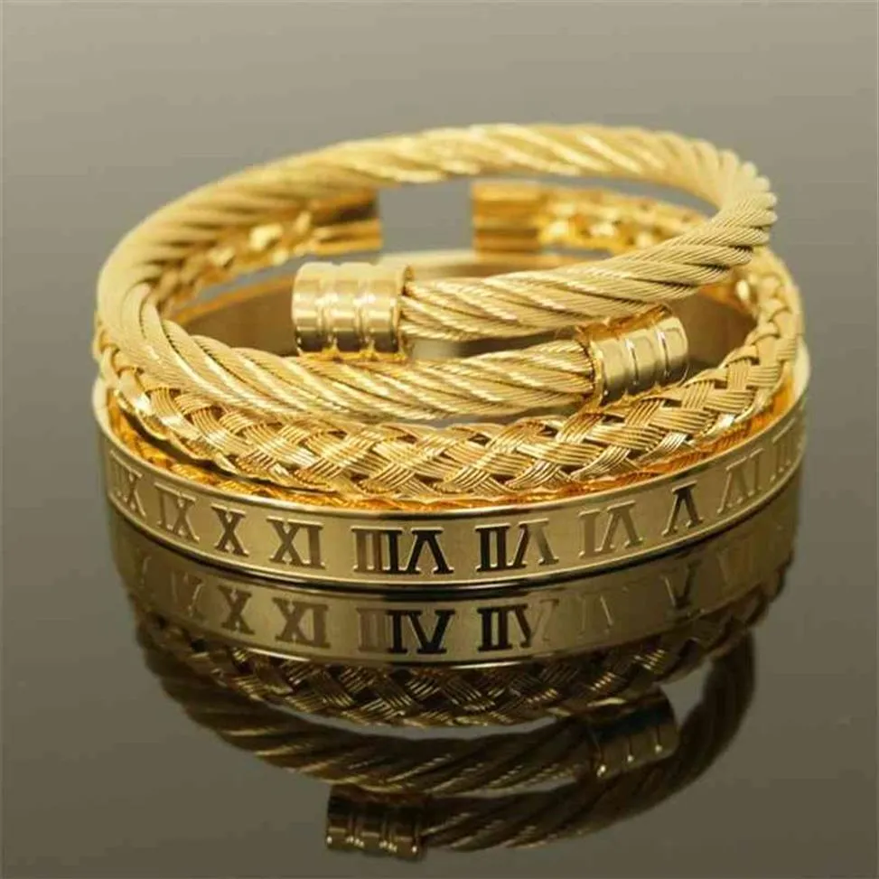 Borasi 3pcs set Luxury 316L Stainless Steel Wristband Braiding Bangles Opening Cuff Bracelets For Men amazing 210918252R