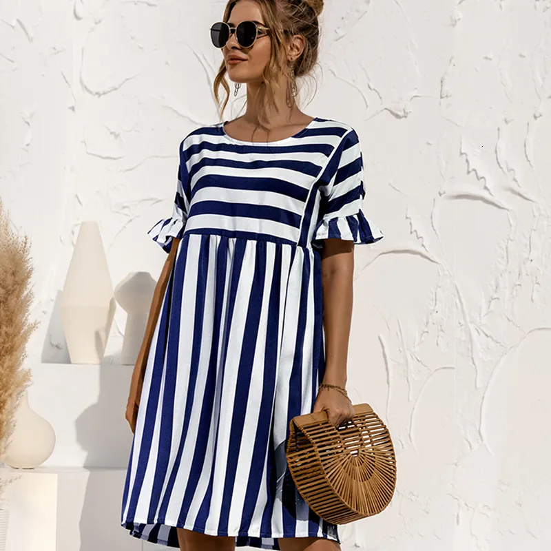 Maternity Dresses Women's Summer Beach Dress Pregnant Women's Dress Loose Striped Ruffled Sleeves Pregnant Women's Dress Party Mini Dress Sundress Vesidos 230404