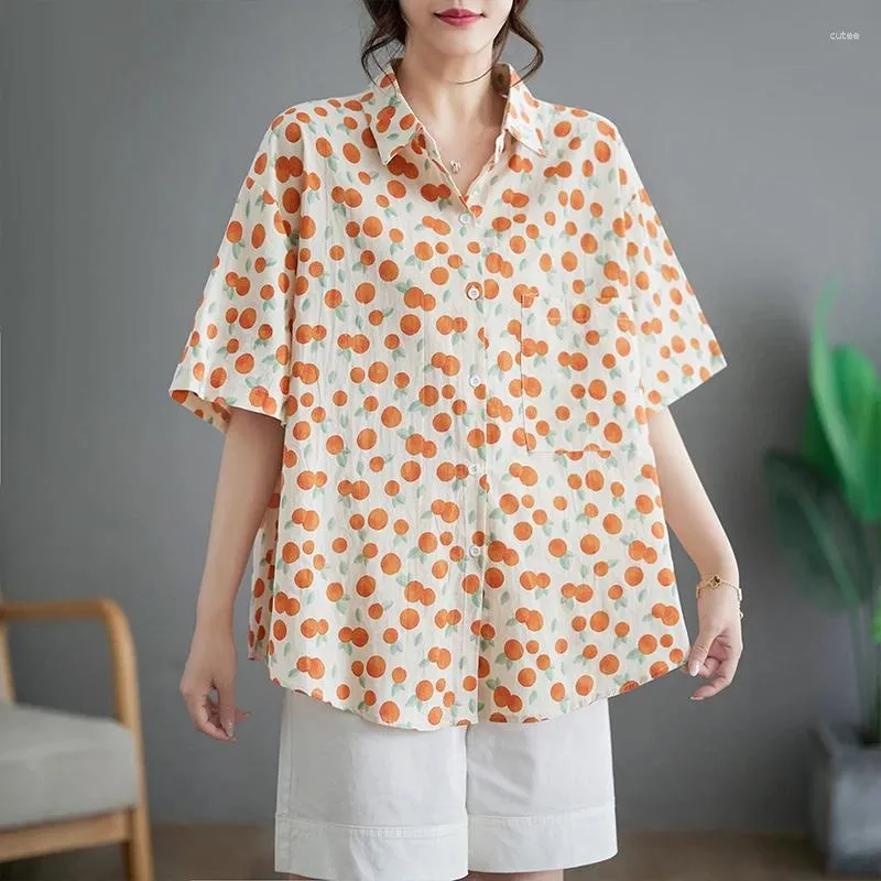 Женские блузки 2023 с цветочным принтом в японском стиле, тонкие, легкие, мягкие, из смеси хлопка, свободные летние блузки, рубашки, модные женские повседневные топы