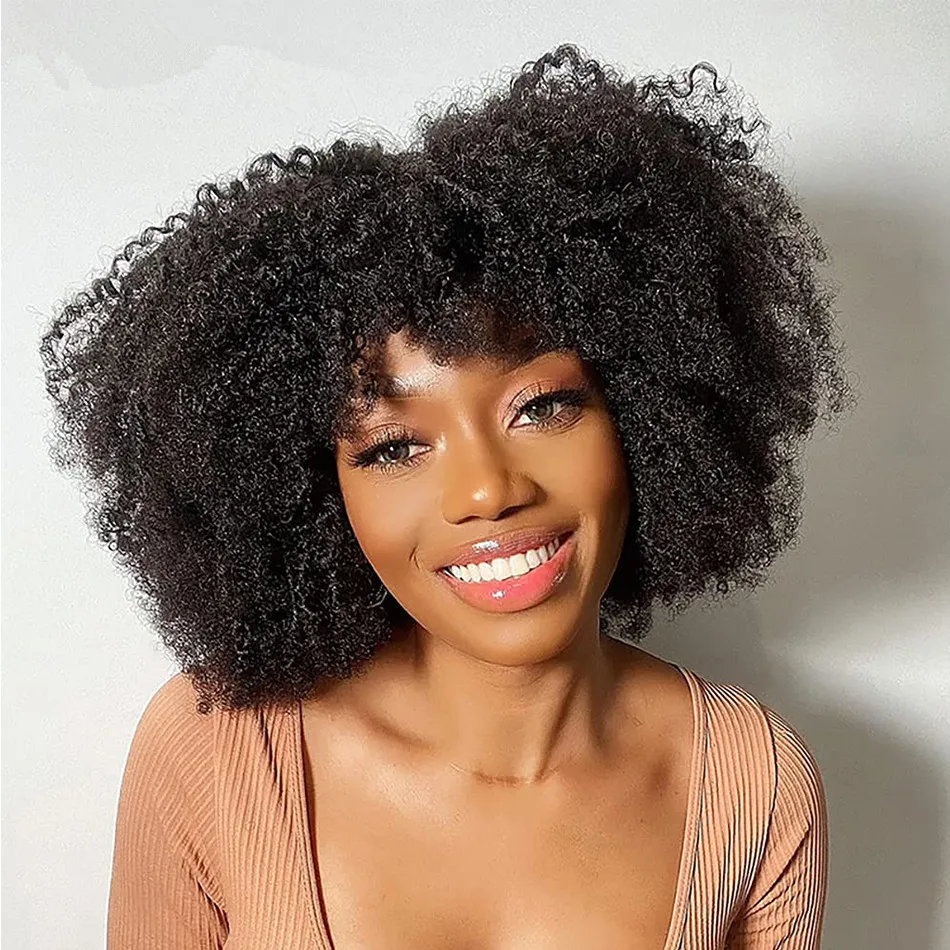 Peluca rizada afro esponjosa para mujeres negras bob ninguno encaje Remy brasileño cabello humano corto atrevido pelucas de cabello humano Natural marrón Borgoña