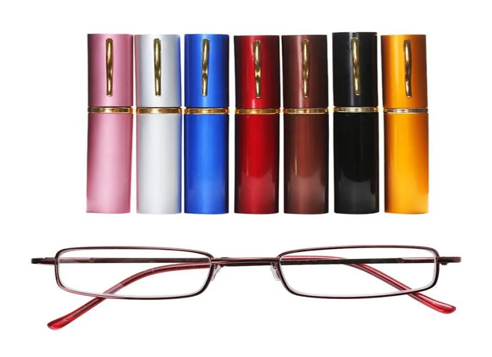 Outros acessórios de moda 1 PCS Óculos de leitura Metal Frame Resina com caixa de tubo Mini portátil para mulheres homens retro negócios eyegla1304331