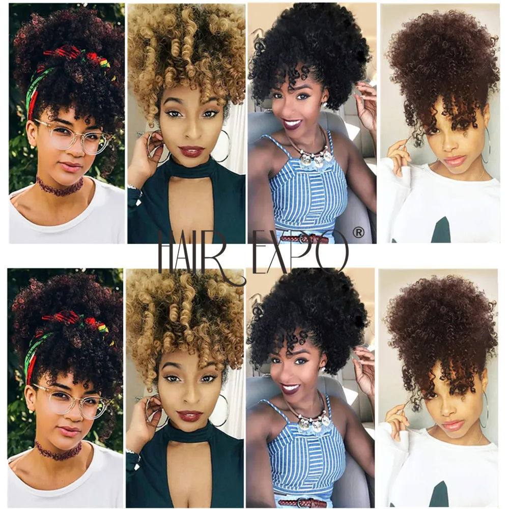 Synthetic Wigs High Puff Afro Kinky Curly Ponytail With  display picture 3