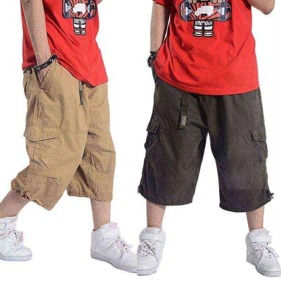 Plus Size Summer Casual Shorts Men Cotton Cargo Shorts With Big Pocket Loose Baggy Hip Hop Shorts Bermuda Military Male Clothing W248V