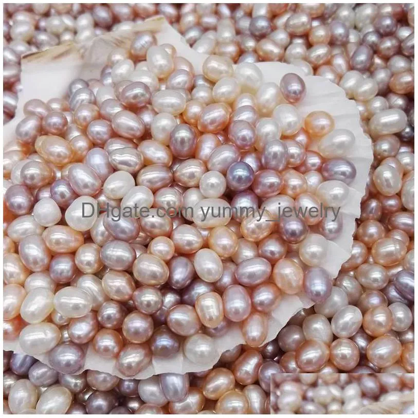 Perla di alta qualità 6-7 mm perle ovali perline 3 colori bianco rosa viola sciolto d'acqua dolce per la creazione di gioielli forniture consegna di goccia J Dhjfu