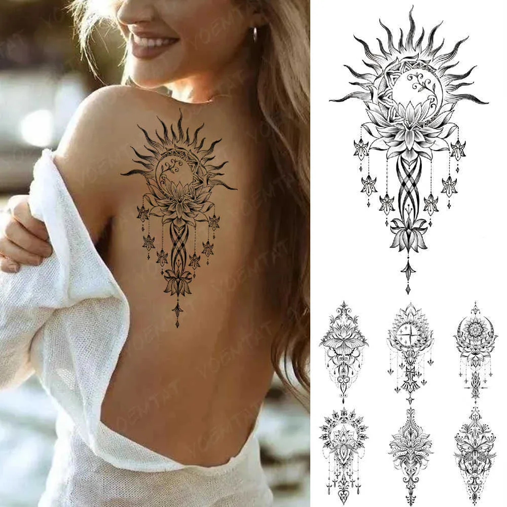 5 PC Tymczasowe tatuaże Wodoodporne tymczasowe tatuaż naklejka księżyc sun mandala mehndi lotus henna totem flash tatuaże kobiety