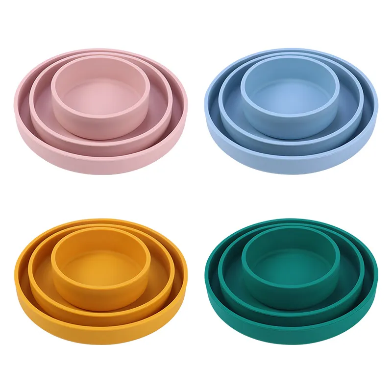 3 unidades / conjunto Pratos redondos de silicone Pratos de jantar inquebráveis Conjunto de pratos para máquina de lavar louça Seguro para micro-ondas Assar frutas Cozinha Acampamento Viagem Placas De Silicona