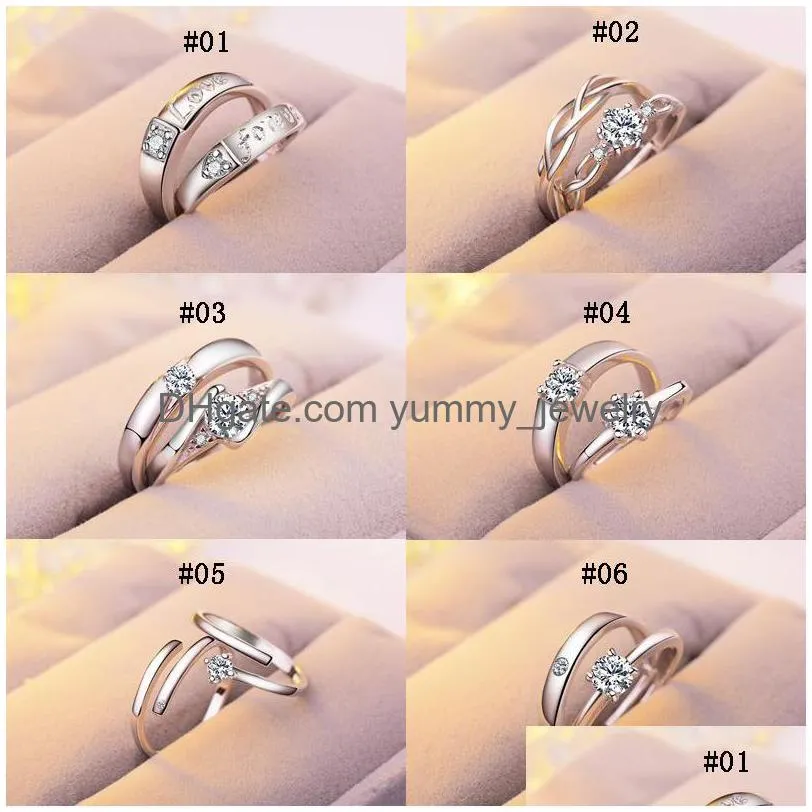 Anneaux de mariage 12 styles de luxe Sterling Sier anneaux de mariage femmes et hommes fiançailles Cz pierre précieuse ouverte pour Couple promesse mode Jewe Dh1Q3