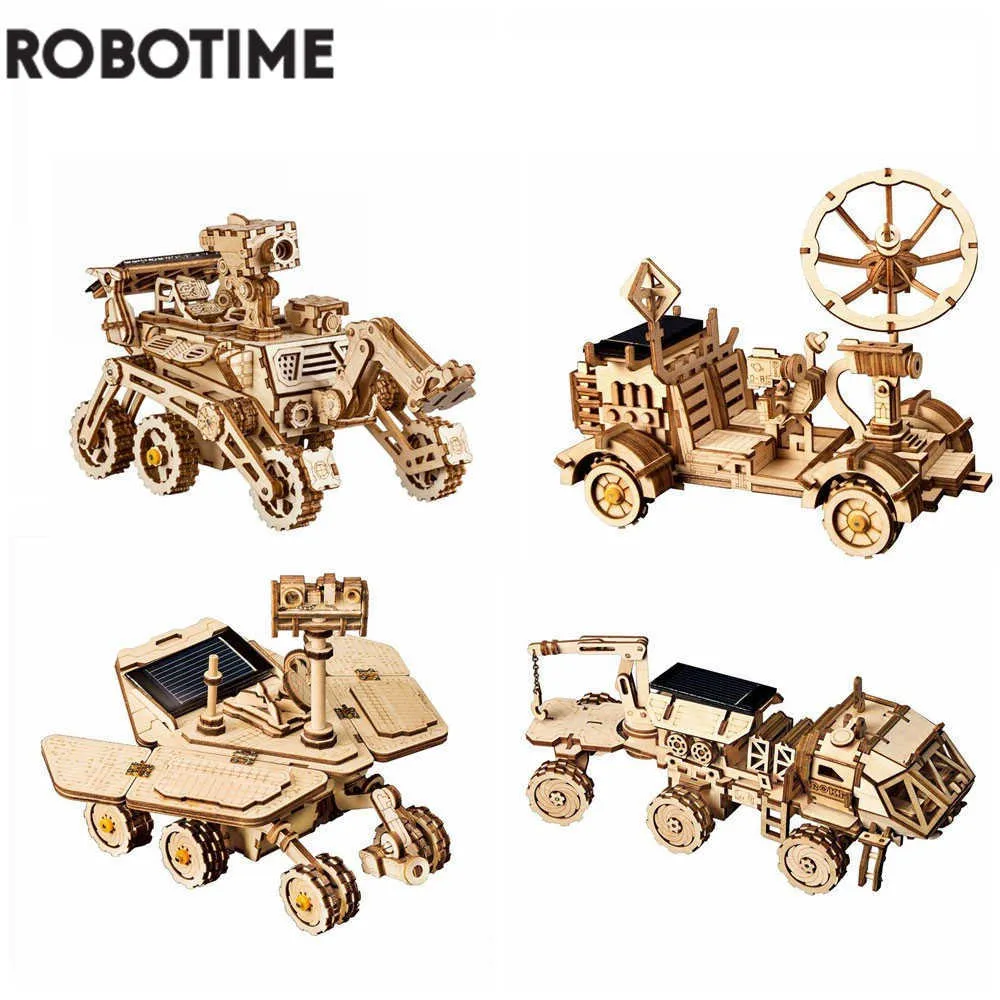 Solenergileksaker Robotime 3D -pussel 4 slags rörliga träleksaker Space Hunting Solar Energy Building Kits Gift For Children Teens Adult LS402