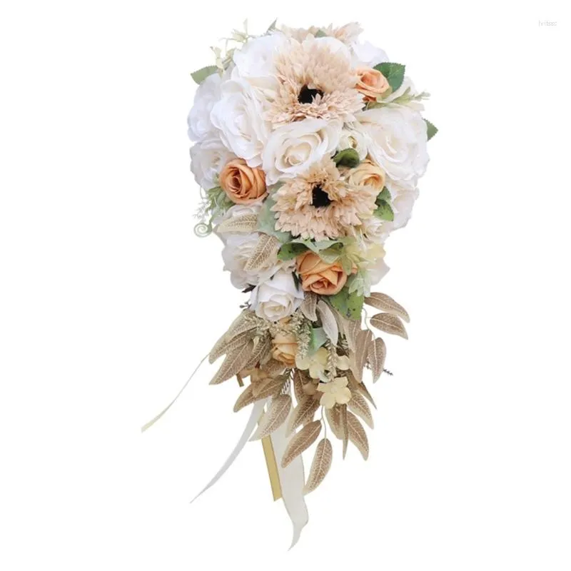 Decoratieve bloemen kunstmatige crème bloemboeket simulatie zijden ornament decor voor bruiloft arrangement decoratie cadeau