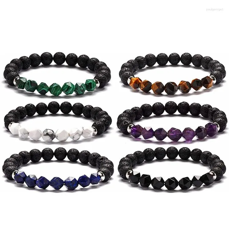 Strand 8mm Black Lava Healing Faceted Stone Bracelet DIY Arom Essential Oil Diffuser For Women Men Yoga Buddha Energy Jewelry