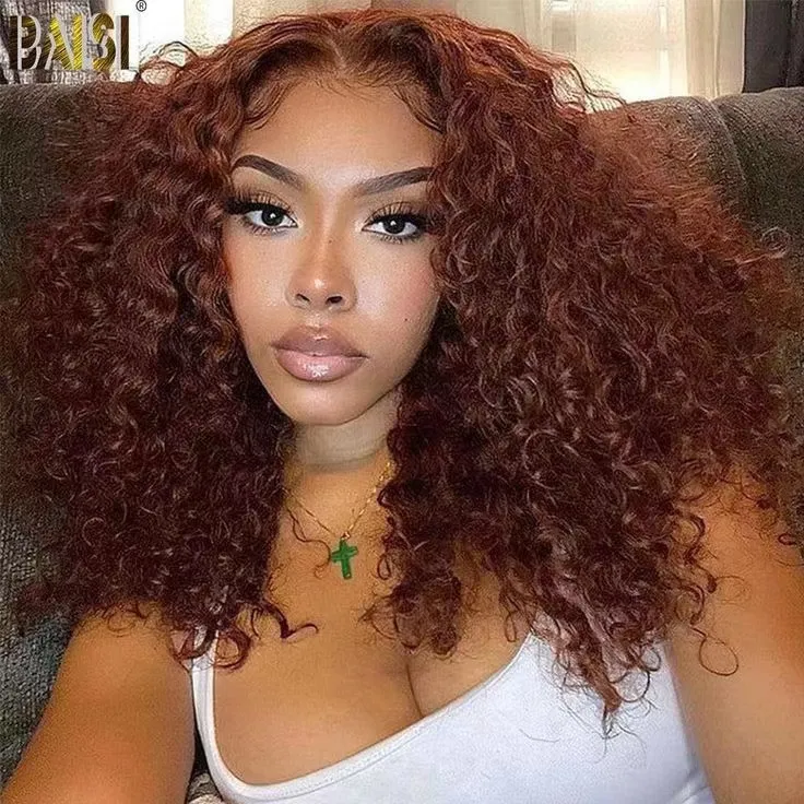 #33 marrom avermelhado Bob Curly Bob Auburn Copper Cober transparente Frente de cabelo humano Wigs 16 polegadas 150%Cutícula curta Cutícula alinhada