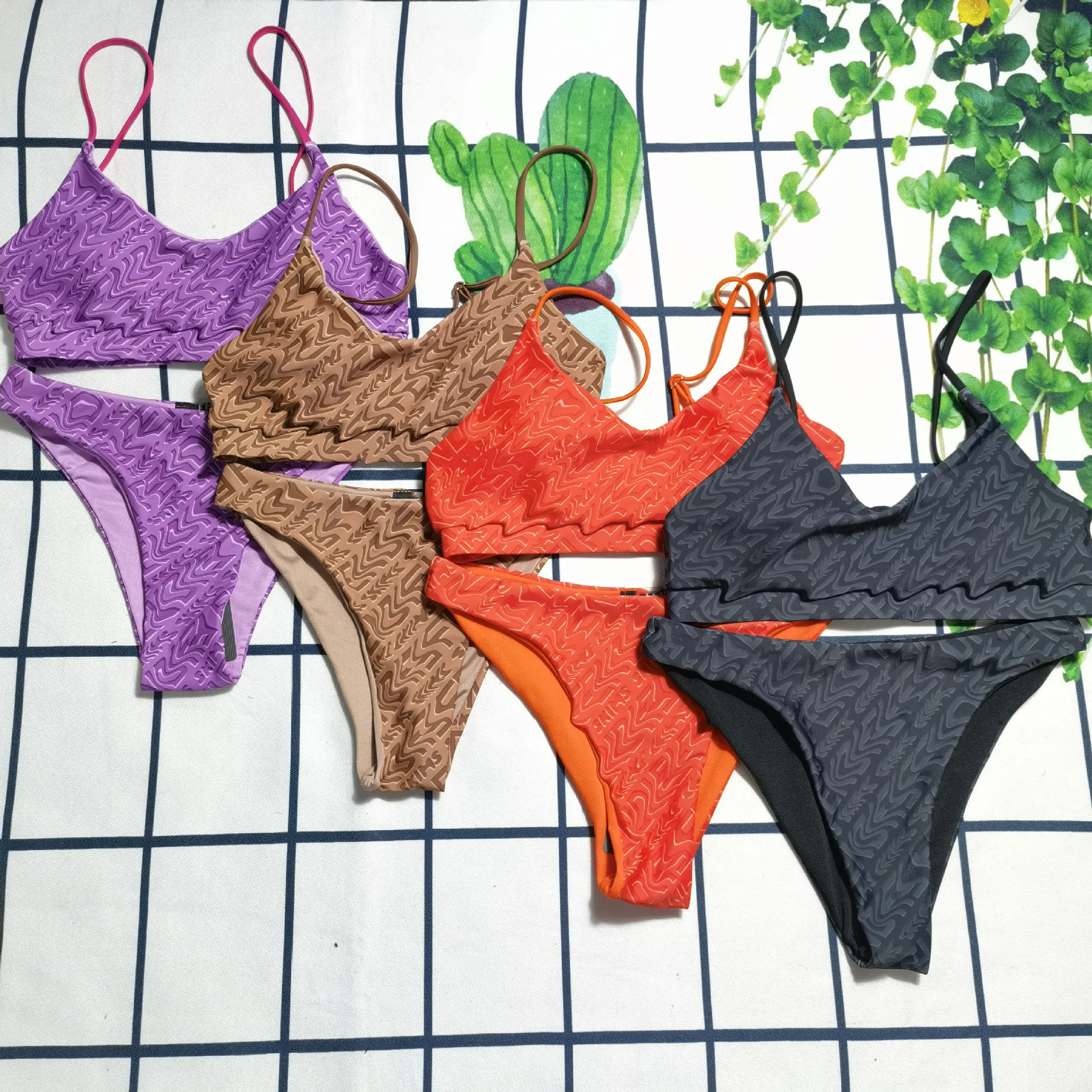 Women's Swimwear Designer Separate Solid Color Suspender Style F Letter Print Sexy Women's Swimsuit