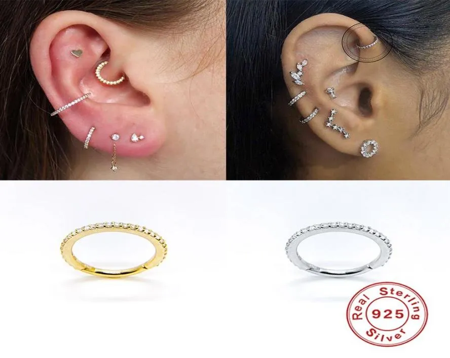 Woman Earrings 925 Sterling Silver Huggies Pendientes Bling Crystal lage Hoop Earring Ear Bone Earlobe Piercing Buckle & Huggie2379407