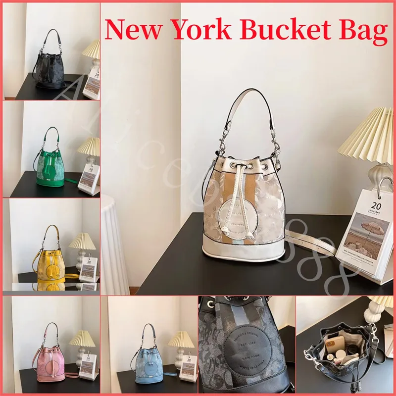 Luxury Fashion C Logo Drawsting Bucket Bags For Women Girl Designer Bag Logo Leather Nice Quality 6 Color New York Handbags And Shoulder Bags 24cm Size Free Shipping