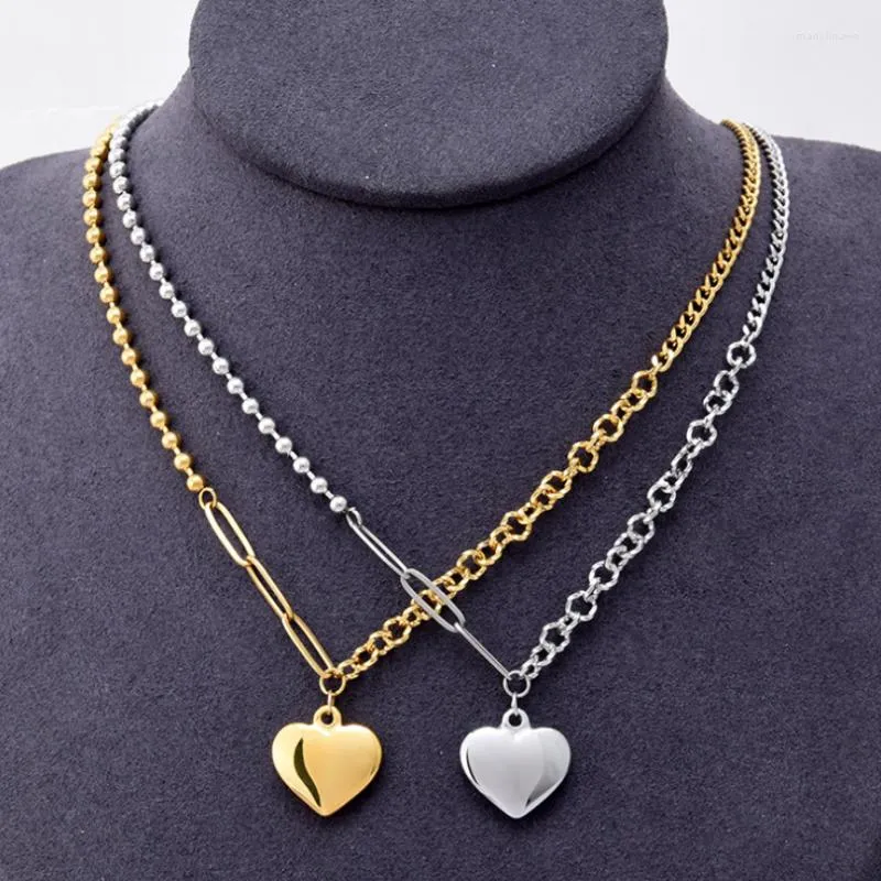 Chaînes En Acier Inoxydable 316L Coeur Pendentif Géométrie Perles Charme Épais Chaîne Collier Ras Du Cou Pour Femmes Mode Fine Jewelry SAN744