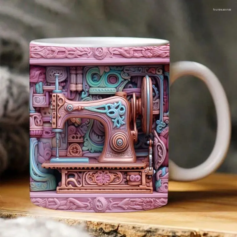 Mugs 3D Sewing Painted Mug Creative Space Christmas Gift Home Decor Coffee Cups Room Decoration And Display