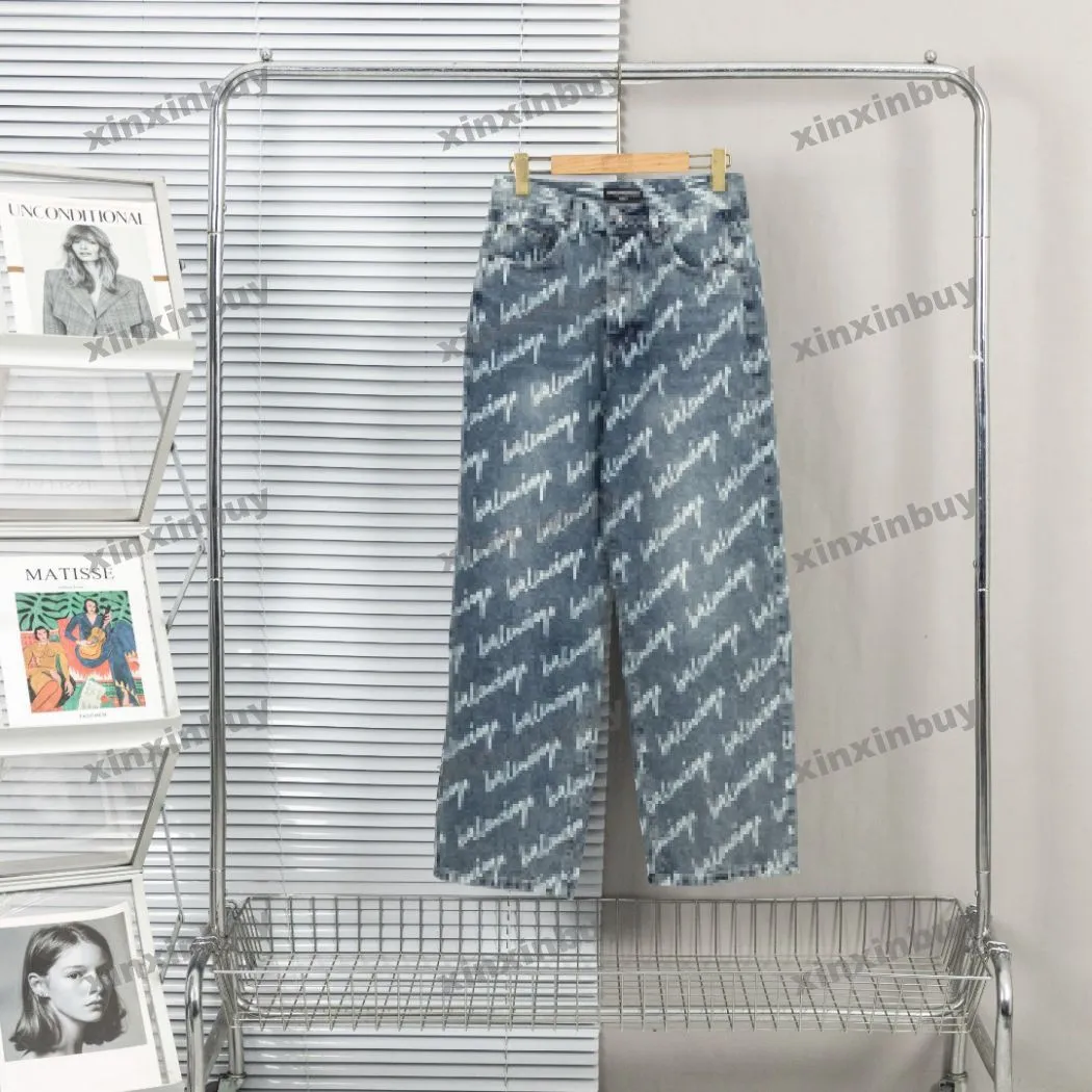 xinxinbuy Mannen vrouwen designer broek Sport Parijs Cursieve letter afdrukken Jeans Denim Lente zomer Casual broek blauw kaki Grijs M-2XL