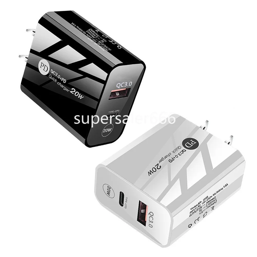 Chargeurs rapides de voyage à domicile AC QC3.0 20W 12W PD, chargeur mural à double Ports, adaptateurs d'alimentation EU US pour Iphone 11 12 13 14 15 Samsung lg S1