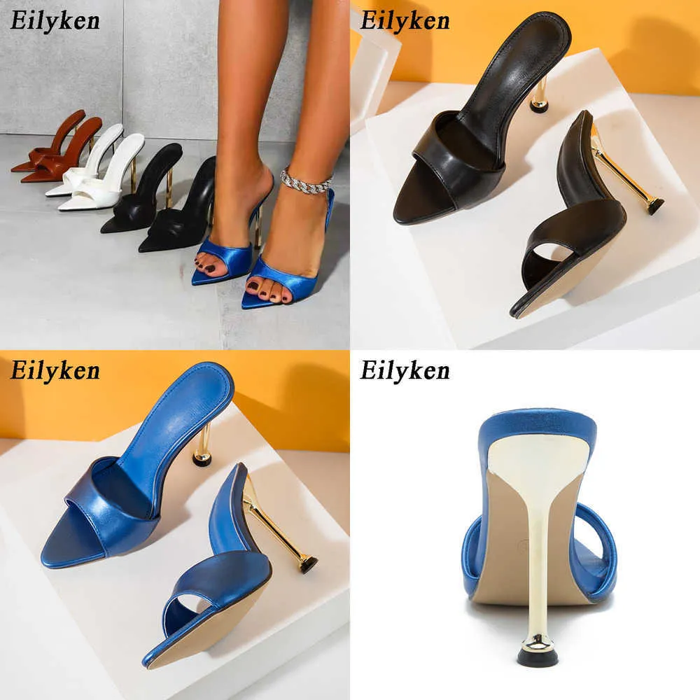 Sandały Nowe kapcie projektują dziwne kobiety Mule High Heels Sandały Flip klapki spiczaste palec slajdów buty imprezowe 230316