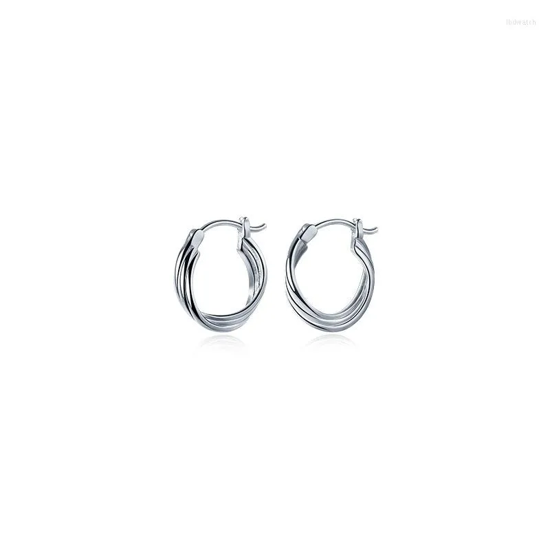 Hoop Earrings Authentic 925 Sterling Silver Fine Jewelry 3 Line Tunnel Twist Wave Circle Piercing Huggie C-G8695