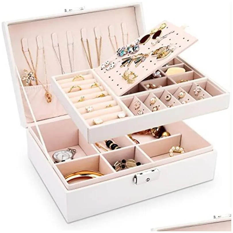 Jewelry Boxes Large Capacity Jewelry Box Pu Leather Travel Organizer Holder Mtifunction Necklace Earring Ring Storage Case Packaging F Dhgwa