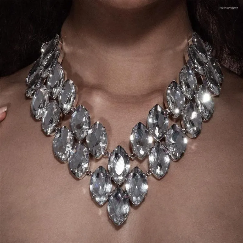 Cadeias 2023 Luxo de nível duplo de luxo Colar grande colar de cristal Bola de casamento de casamento super flash gem clavô de jóias de jóias