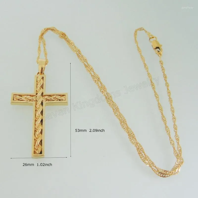 Colares pendentes foromança - ouro amarelo banhado 18 "ou 24" colarpejesus cruzar deus com corda inserida pingente inserida/