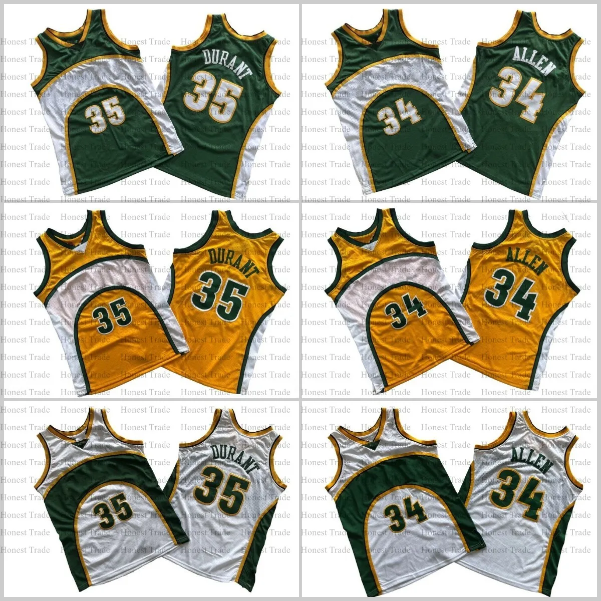 Maglia da basket retrò 35 Kevin Durant 34 Ray Allen Maglie da basket di ritorno al passato da uomo giallo verde bianco 2006-07 07-08