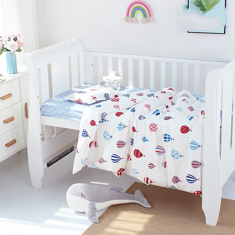 Sängkläder sätter 3st Baby Dings Organic Cotton Däcke täcke Case Sheet Pillow With Cartoon Printing Children Cot Linen 230404