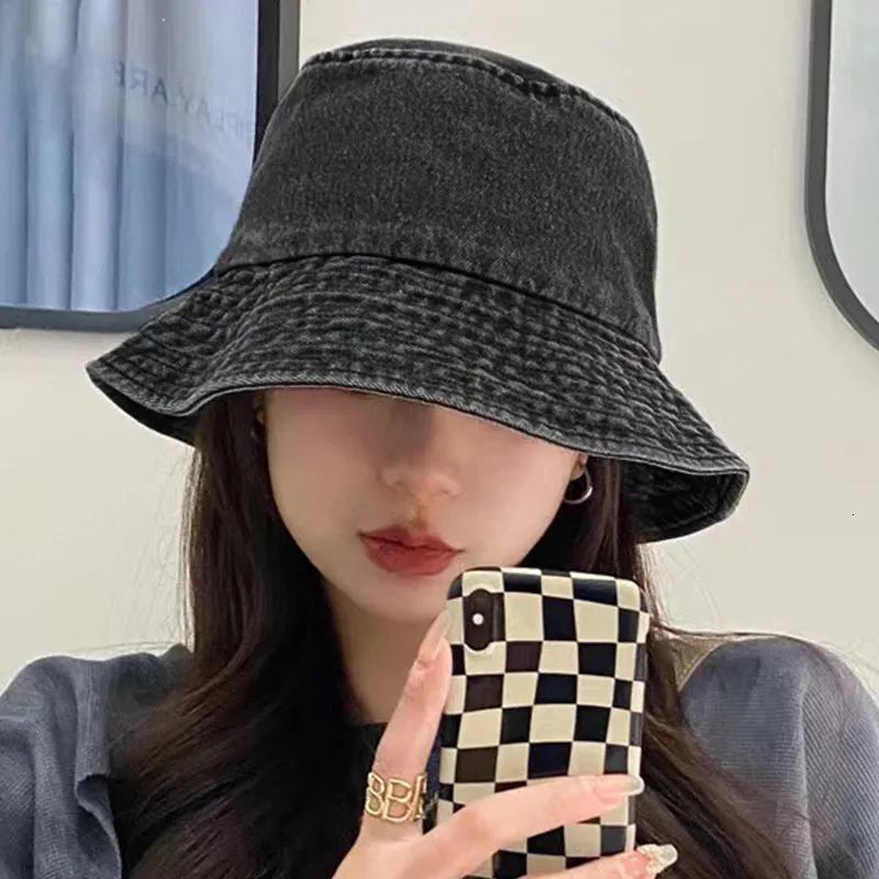 Bucket Hats 2023 Nieuwe Fisherman Hat Vintage Denim Bucket Hat Outdoor Heren en Dames Cotton Wash Panama Zonnehoed Mode Hip Hop Gorros Bob Hat 231104