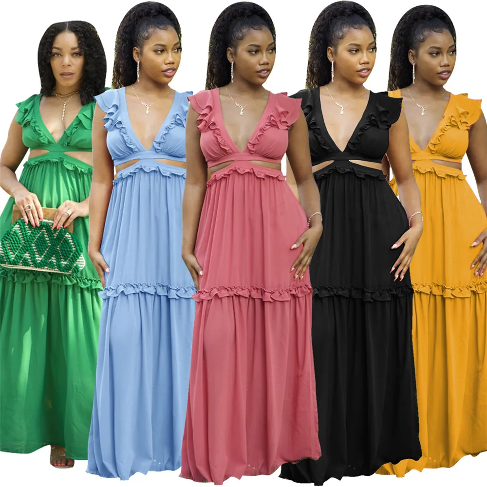 NOVO Designer Sexy Maxi Dresses Summer Women Hollow Out Bandage Vestido Longo Elegante Backless Vestido Solto Festas de Festas Night Club Wear Roupas Atacado em Massa 9642