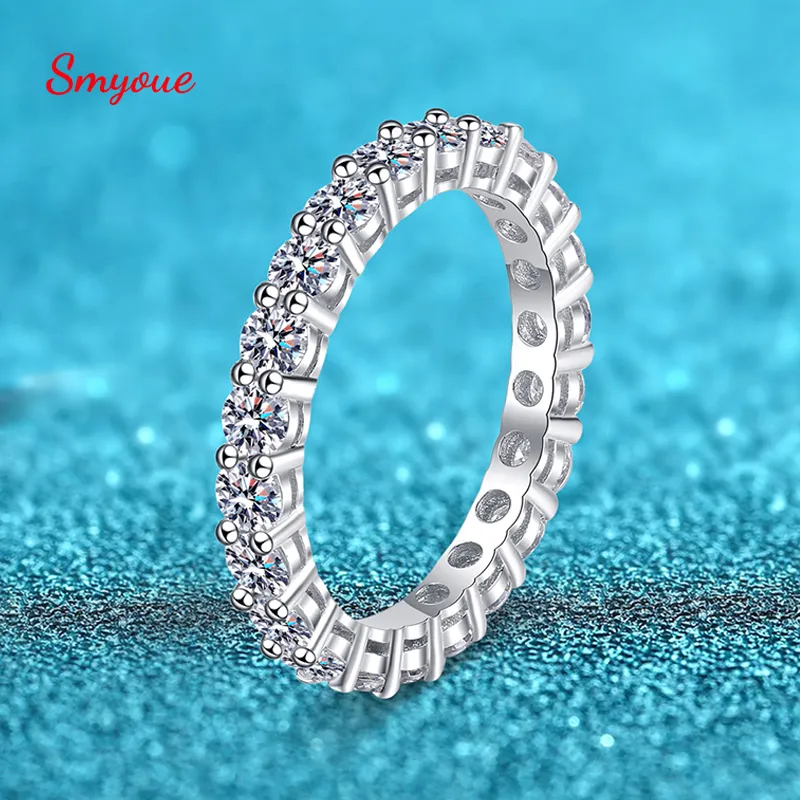 Anello solitario Smyoue Fede nuziale da 3 mm per donna Anello con diamante creato impilabile completo Promessa di fidanzamento S925 Anelli in argento 230403