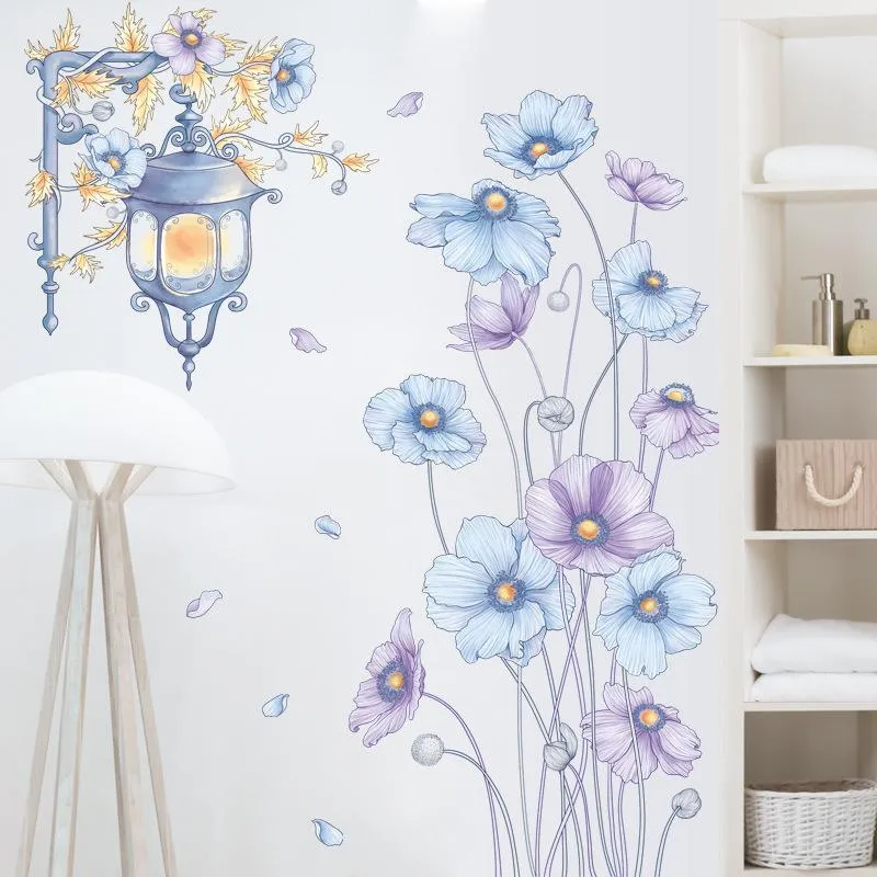 Wandaufkleber Helllila Blumen für Wohnzimmer Schlafzimmer Wohnkultur Straßenlaterne PVC Aufkleber DIY Tapeten Aufkleber