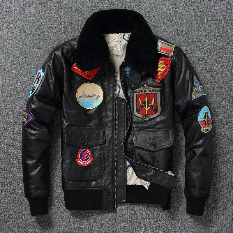 Herrläderfaux G1 Bomber Jacket 100 med päls krage högkvalitativ lapel bomull samma som Tom 230404