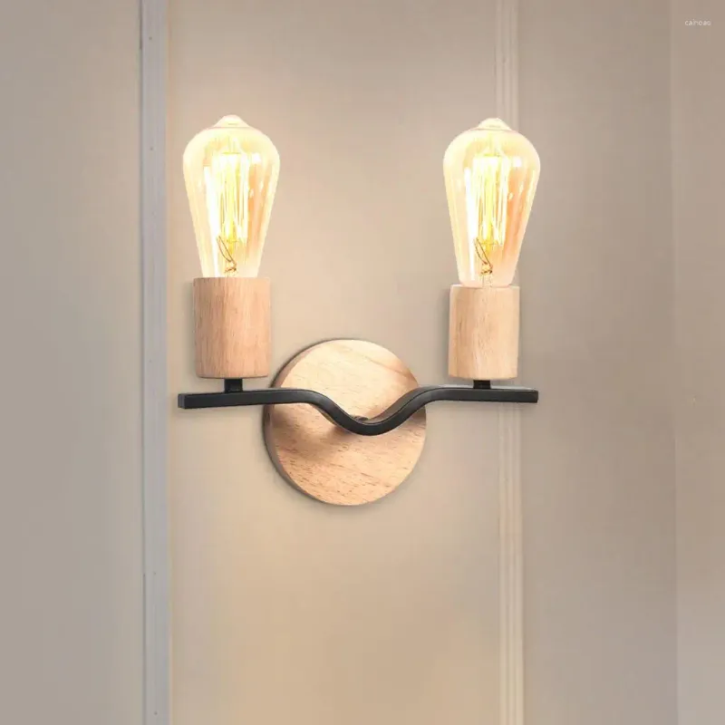 Настенный светильник, современное освещение для внутреннего освещения, лофт, американский утюг, деревянные прикроватные лампы с 2 головками, винтажный светильник для бра, Wandlamp