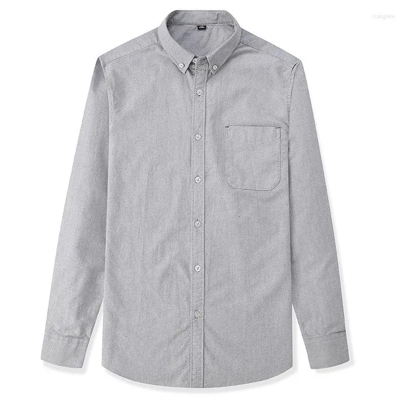 Herren Freizeithemden Herren Oxford Hemd Langarm Button Down Grau Blau Baumwolle Herren Sozial Frühling Herbst Herrenoberteile Marke Clothin