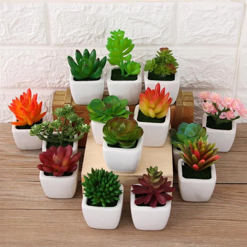 Fleurs décoratives Artificielles Mini Plantes Vivid Lotus Succulentes Faux Bonsaï Floral Artisanat Pour La Décoration De Bureau Décor À La Maison Environ 3-8cm