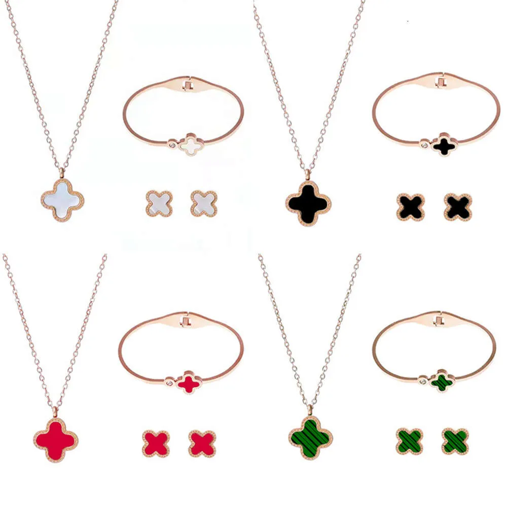 Pulseiras, colares, conjunto de joias, design de planta de aço de titânio incolor, presente de Natal feminino pulseira brincos colar presente de aniversário do dia dos namorados