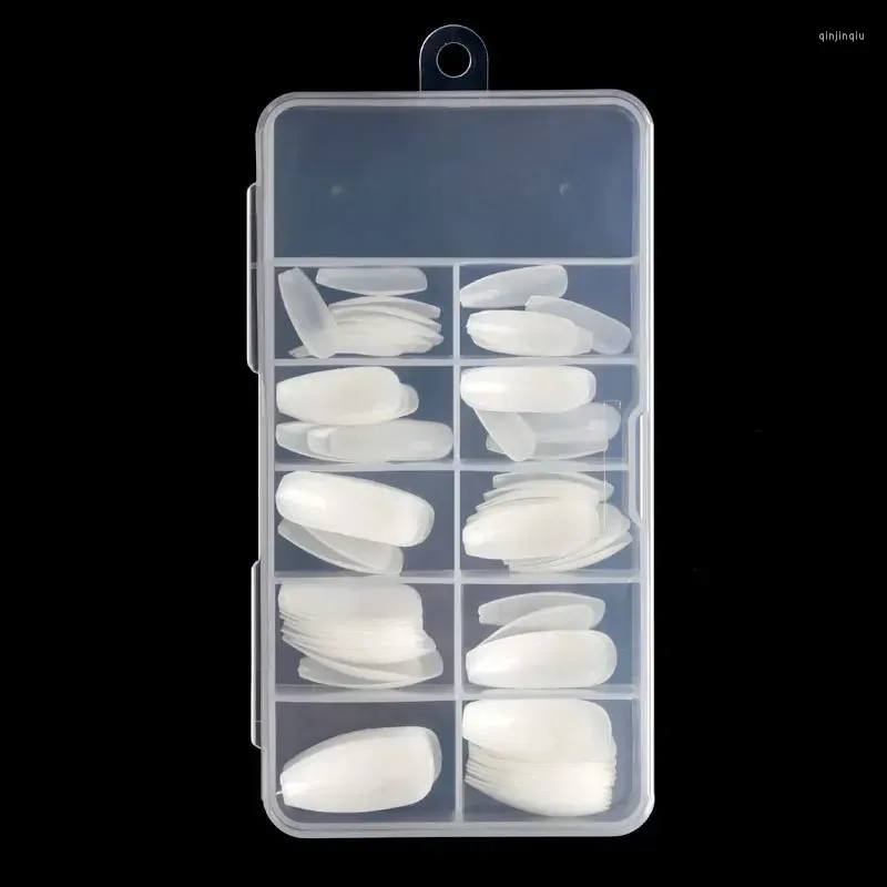 偽の爪1箱/100pcsのヒント自然色半カバー偽のフランスアート人工アクリルジェルUVマニキュアセットdiyネイルデザイン