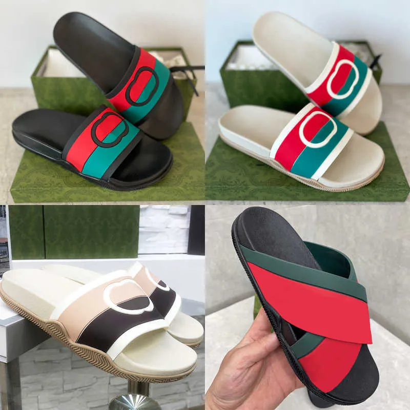 Beach Stripe Slides Bloom Pantoufles Interlocking Mens Slide Rouge Noir Web Slide Sandales Caoutchouc Blanc Cuir Hommes Femmes Pantoufle Taille 35-46 NO440