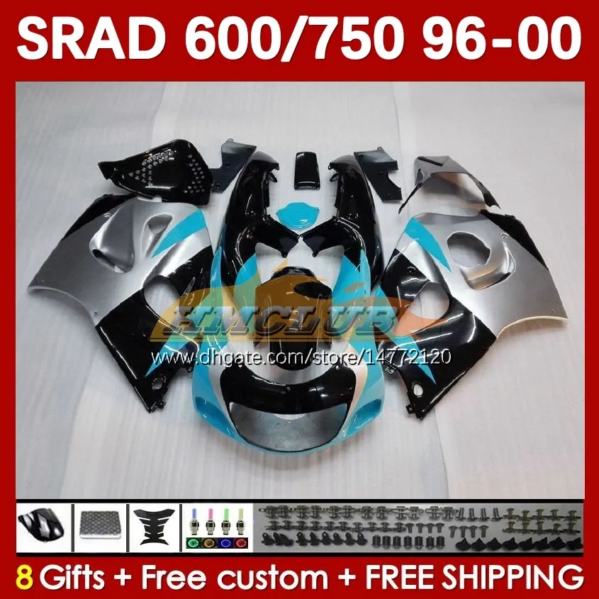 Motorcycle Fairings For SUZUKI SRAD GSXR 750 600 CC 600CC 750CC 96-00 168No.27 GSXR750 GSXR-600 96 97 98 99 00 GSX-R750 GSXR600 1996 1997 1998 1999 2000 Body cyan silvery